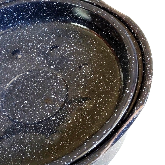 Kitchen Vintage Black White Speckled Enamel 1 Round Roasting Pan With